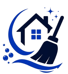 SS Spotless Cleaning LLC logo - broom sweeping around a house silhouette